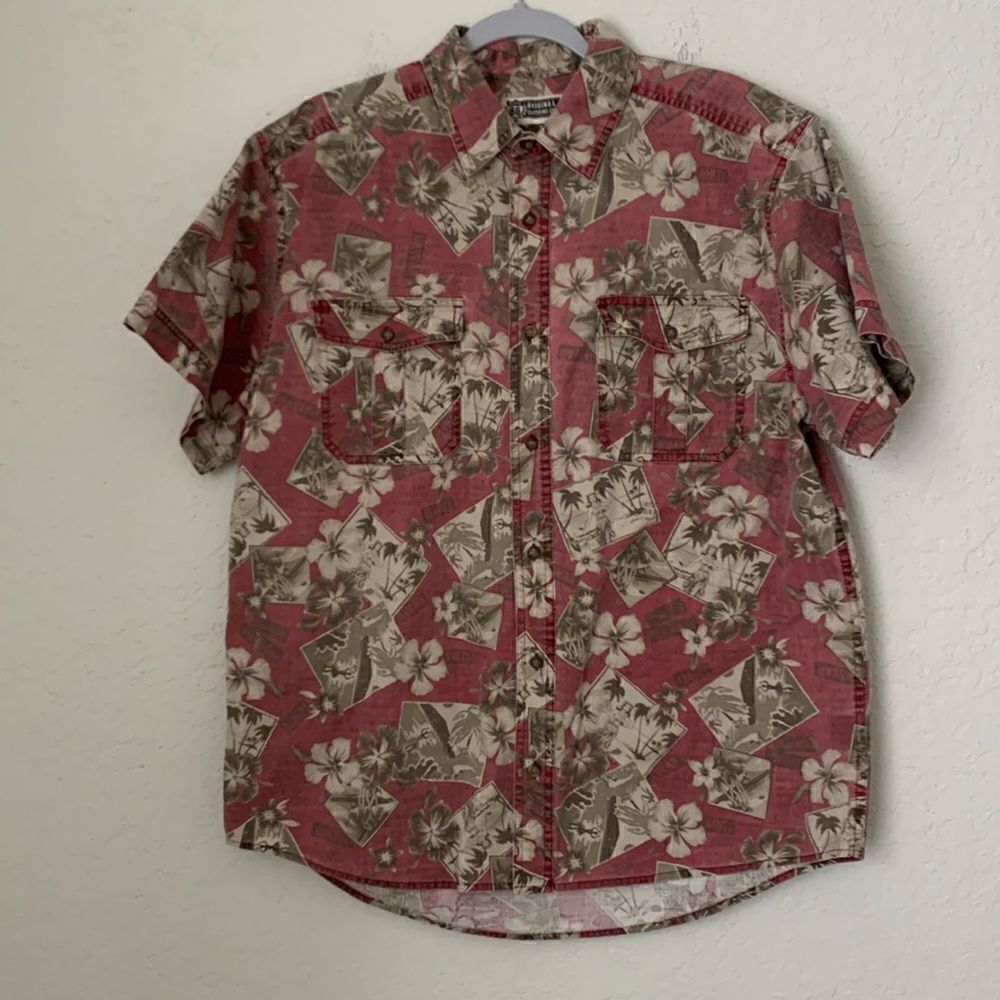 Route 66 Original Closing Tropical Print Button Front Men’s Shirt Size L